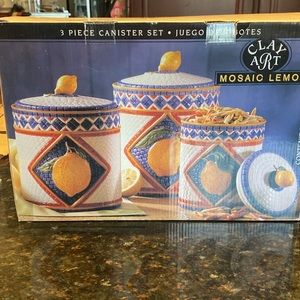 NIB & Vintage Clay Art Mosaic Lemon 3-pc. Canister Set